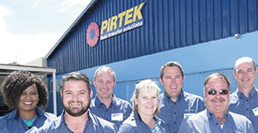 Directors of Pirtek from l: Jeanette Tlhomda; Derek Jacobs; Guy Wilson; Lizelle Ireland; David Ireland; Rob Townsend, general manager; Ray Wentzel, franchise manager.